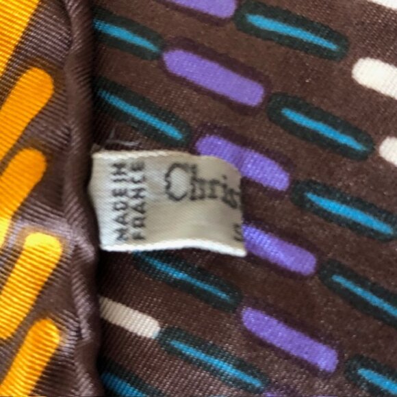 CHRISTIAN DIOR Silk Geometric Large Square Scarf Earth Tones Vintage - Picture 8 of 16